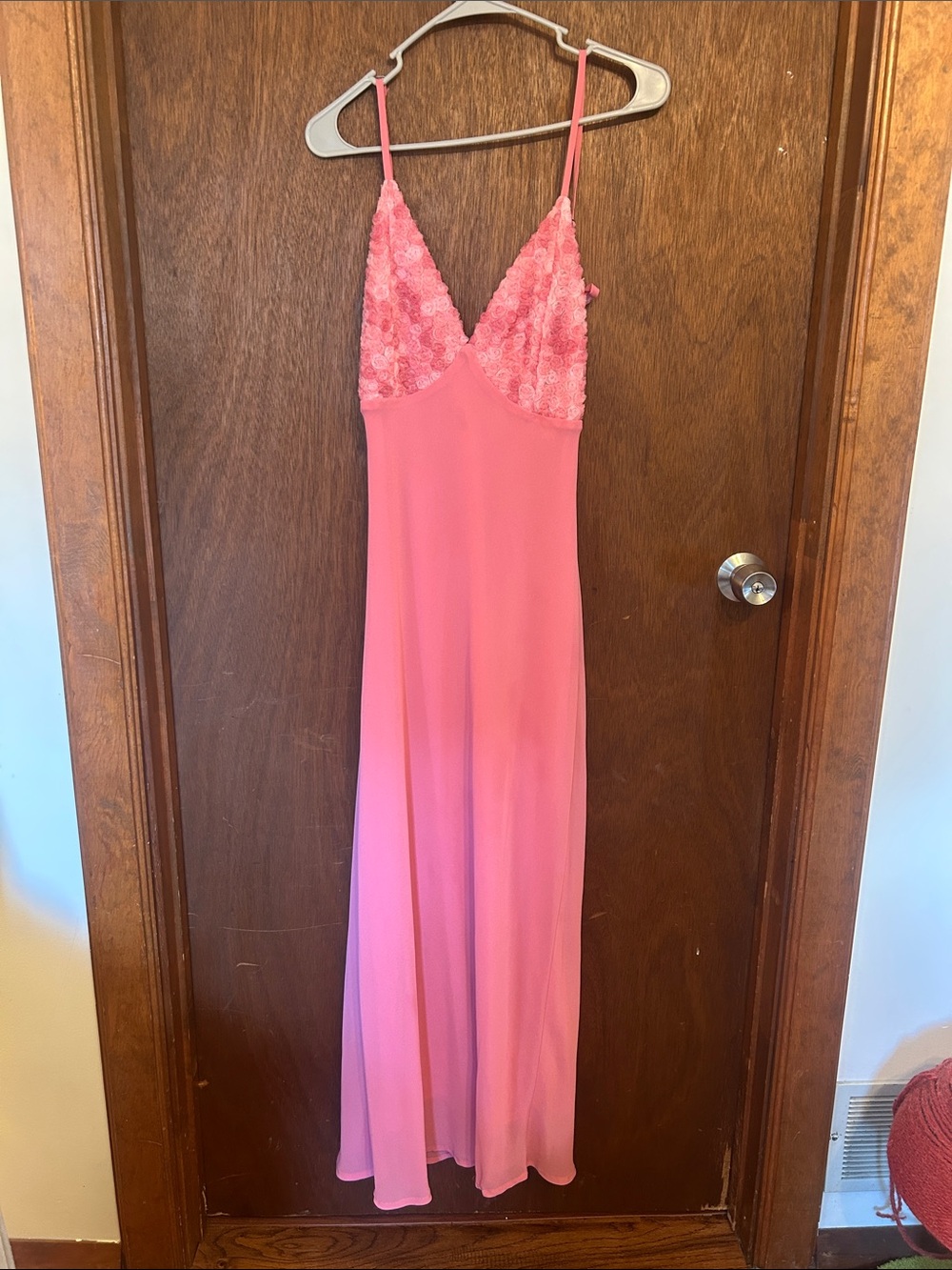 Elegant Pink Lace-Trim Long Slip Dress